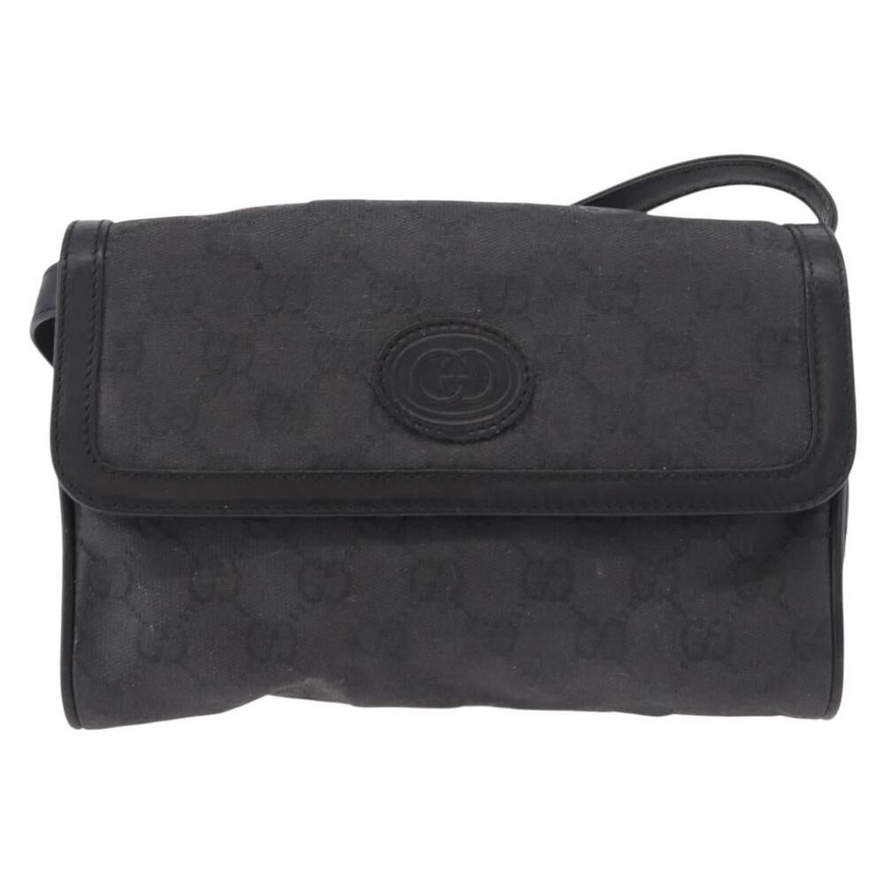 Gucci GG Canvas Shoulder Bag Black Gold 004 904